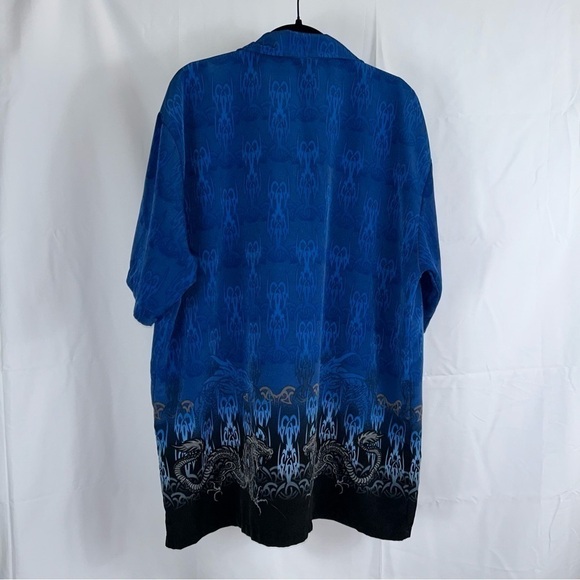 Vintage Korean Oriental Styled 2 Tone Dragon Flames Button Up Short Sleeve Top - Picture 9 of 11